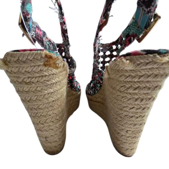 Betsey Johnson Beckey Aztec 6 Multicolor Peep Toe Espadrille Woven Wedge Sandal - Picture 6 of 9